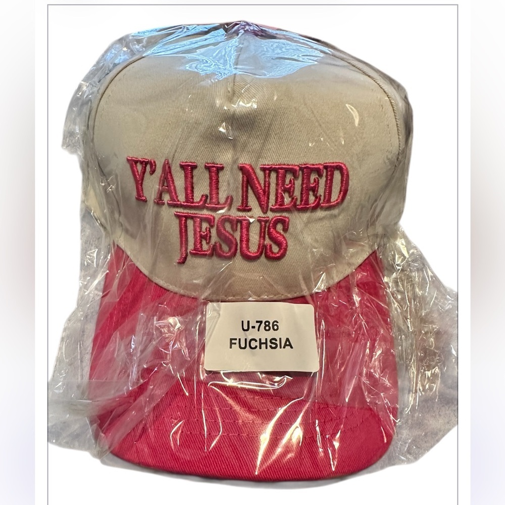 Fuchsia and Beige Women's Cap Y’all need Jesus” NWT
